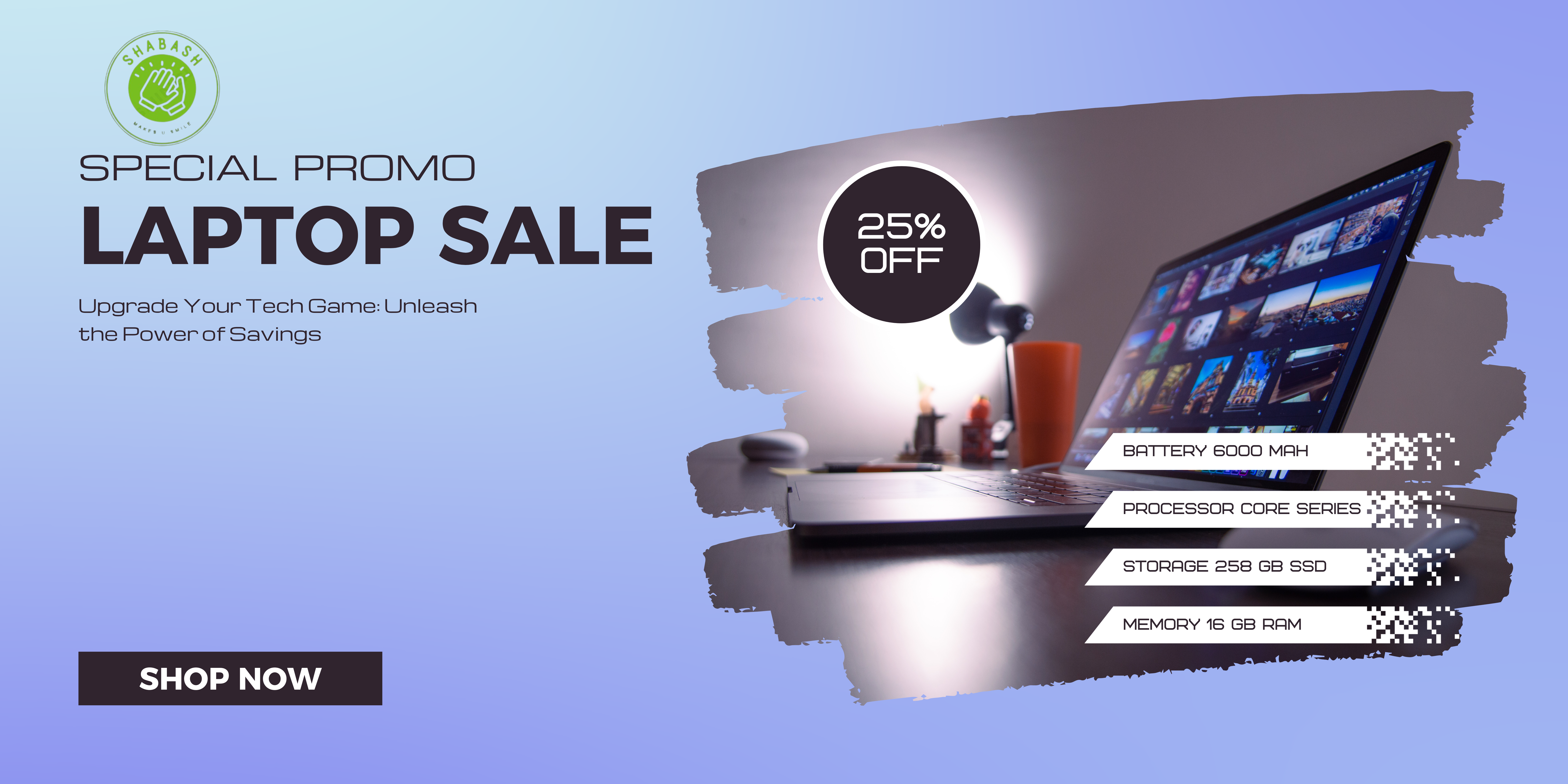 Blue and Purple Gradient Laptop Sale Banner