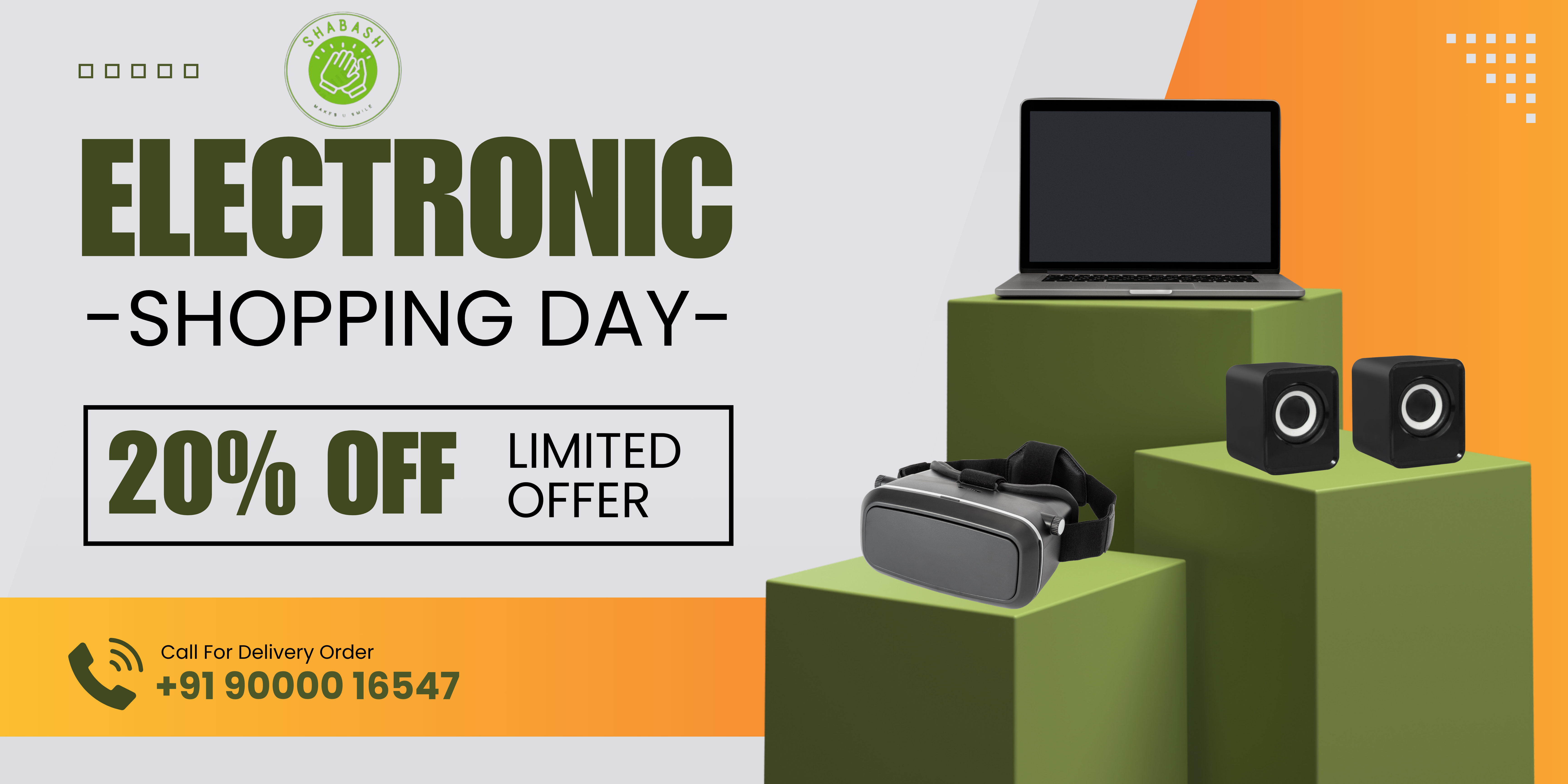 Grey Green and Orange Modern Electronics Sale Banner